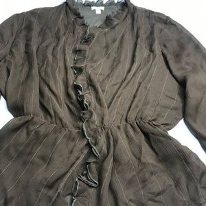 J.Jill brown ruffled semi sheer size LP top